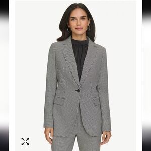 CALVIN KLEIN New Womans Black White Houndstooth Office Suit Blazer Sz XL